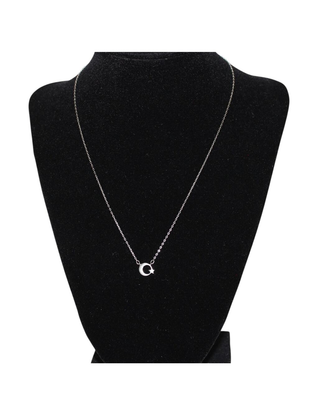 925 Sterling Silver Crescent Moon & Star Necklace